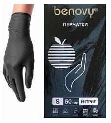 Перчатки BENOVY Nitrile MultiColor, нитриловые, черные S 50 пар. 3,5 гр.
